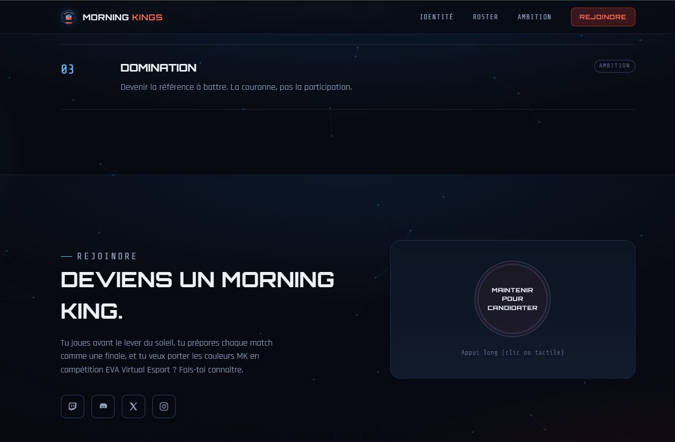 Section candidature de l'équipe esport Morning Kings